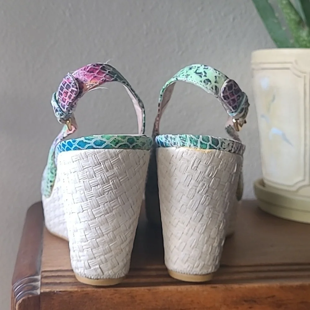 Stewart Weitzman Rainbow colored wedge sandals. Size 7.5